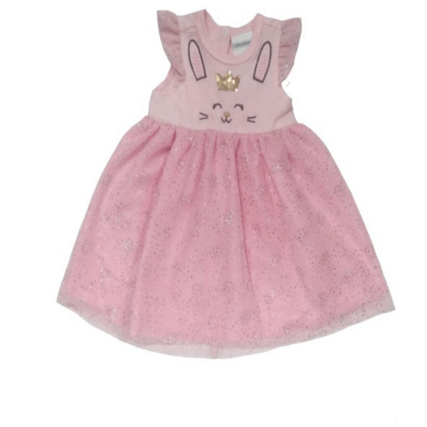 Rabbit Embroidered Dress With Glittered Mesh